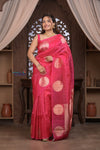 Kashi ~ Handloom Pure Silk High Quality Kora Saree in Blush Pink with Circular Buttis (Silk Mark Certified) - verymuchindian.com