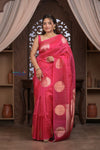 Kashi ~ Handloom Pure Silk High Quality Kora Saree in Blush Pink with Circular Buttis (Silk Mark Certified) - verymuchindian.com