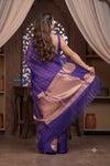Kashi ~ Handloom Pure Silk High Quality Kora Saree in Dark Purple with Buttis (Silk Mark Certified) - verymuchindian.com