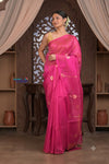 Kashi ~ Handloom Pure Silk High Quality Kora Saree in Fuschia Pink with Buttis (Silk Mark Certified) - verymuchindian.com