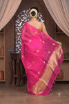 Kashi ~ Handloom Pure Silk High Quality Kora Saree in Fuschia Pink with Buttis (Silk Mark Certified) - verymuchindian.com