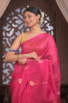 Kashi ~ Handloom Pure Silk High Quality Kora Saree in Fuschia Pink with Buttis (Silk Mark Certified) - verymuchindian.com