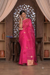 Kashi ~ Handloom Pure Silk High Quality Kora Saree in Fuschia Pink with Buttis (Silk Mark Certified) - verymuchindian.com