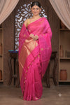 Kashi ~ Handloom Pure Silk High Quality Kora Saree in Fuschia Pink with Buttis (Silk Mark Certified) - verymuchindian.com