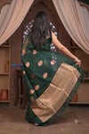 Kashi ~ Handloom Pure Silk High Quality Kora Saree in Leaf Green with Buttis (Silk Mark Certified) - verymuchindian.com