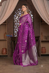 Kashi ~ Handloom Pure Silk High Quality Kora Saree in Light Purple with Buttis (Silk Mark Certified) - verymuchindian.com