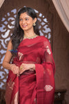 Kashi ~ Handloom Pure Silk High Quality Kora Saree in Maroon Gold with Buttis (Silk Mark Certified) - verymuchindian.com