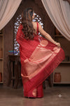 Kashi ~ Handloom Pure Silk High Quality Kora Saree in Red Gold with Buttis (Silk Mark Certified) - verymuchindian.com