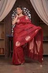 Kashi ~ Handloom Pure Silk High Quality Kora Saree in Red Gold with Buttis (Silk Mark Certified) - verymuchindian.com