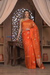 Kashi ~ Handloom Pure Silk High Quality Kora Saree in Salient Orange with Buttis (Silk Mark Certified) - verymuchindian.com