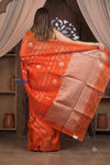 Kashi ~ Handloom Pure Silk High Quality Kora Saree in Salient Orange with Buttis (Silk Mark Certified) - verymuchindian.com