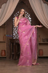 Kashi ~ Handloom Pure Silk High Quality Kora Saree in Soft Pink with Buttis (Silk Mark Certified) - verymuchindian.com