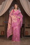 Kashi ~ Handloom Pure Silk High Quality Kora Saree in Soft Pink with Buttis (Silk Mark Certified) - verymuchindian.com