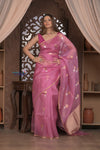 Kashi ~ Handloom Pure Silk High Quality Kora Saree in Soft Pink with Buttis (Silk Mark Certified) - verymuchindian.com