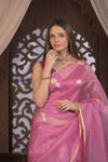 Kashi ~ Handloom Pure Silk High Quality Kora Saree in Soft Pink with Buttis (Silk Mark Certified) - verymuchindian.com