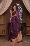 Kashi ~ Handloom Pure Silk Jamdhani Saree in Purple and Gold - verymuchindian.com