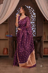 Kashi ~ Handloom Pure Silk Jamdhani Saree in Purple and Gold - verymuchindian.com