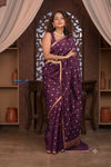 Kashi ~ Handloom Pure Silk Jamdhani Saree in Purple and Gold - verymuchindian.com