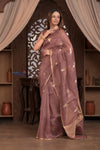 Kashi ~ Handloom Pure Silk Jamdhani Saree in Slaked Brown and Gold - verymuchindian.com