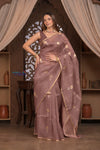 Kashi ~ Handloom Pure Silk Jamdhani Saree in Slaked Brown and Gold - verymuchindian.com