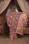 Kashi ~ Handloom Pure Silk Jamdhani Saree in Slaked Brown and Gold - verymuchindian.com