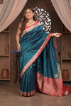 Kashi ~ Handloom Pure Silk Katan Saree in Azure Blue Gold (Silk Mark Certified) - verymuchindian.com
