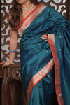 Kashi ~ Handloom Pure Silk Katan Saree in Azure Blue Gold (Silk Mark Certified) - verymuchindian.com