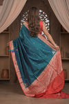 Kashi ~ Handloom Pure Silk Katan Saree in Azure Blue Gold (Silk Mark Certified) - verymuchindian.com