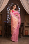 Kashi ~ Handloom Pure Silk Kora Saree in Blush Pink with PaIsley Buttis (Silk Mark Certified) - verymuchindian.com
