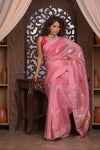 Kashi ~ Handloom Pure Silk Kora Saree in Blush Pink with PaIsley Buttis (Silk Mark Certified) - verymuchindian.com