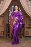 Kashi ~ Handloom Pure Silk Kora Saree in Purple with PaIsley Buttis (Silk Mark Certified) - verymuchindian.com
