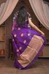 Kashi ~ Handloom Pure Silk Kora Saree in Purple with PaIsley Buttis (Silk Mark Certified) - verymuchindian.com