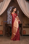 Kashi ~ Handloom Pure Silk Kora Saree in Red with Lotus Buttis (Silk Mark Certified) - verymuchindian.com