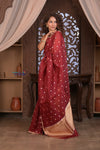 Kashi ~ Handloom Pure Silk Kora Saree in Red with Lotus Buttis (Silk Mark Certified) - verymuchindian.com