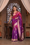 Kashi ~ Handloom Pure Silk Organza Saree in Pink and Purple with PaIsley Buttis (Silk Mark Certified) - verymuchindian.com