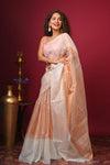 Kashi ~ Limited Edition Handloom Muslin Silk Jamdani Saree in Gold and White - verymuchindian.com
