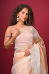 Kashi ~ Limited Edition Handloom Muslin Silk Jamdani Saree in Gold and White - verymuchindian.com