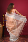 Kashi ~ Limited Edition Handloom Muslin Silk Jamdani Saree in Gold and White - verymuchindian.com