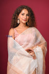 Kashi ~ Limited Edition Handloom Muslin Silk Jamdani Saree in Gold and White - verymuchindian.com