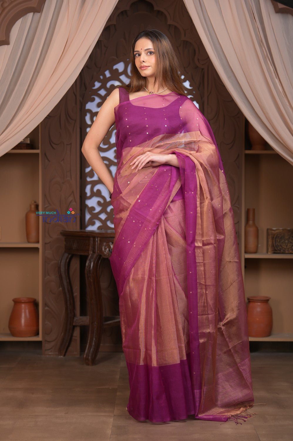 Kashi ~ Limited Edition Handloom Muslin Silk Jamdani Saree in Pink - verymuchindian.com
