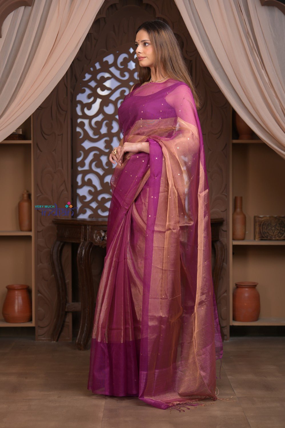Kashi ~ Limited Edition Handloom Muslin Silk Jamdani Saree in Pink - verymuchindian.com