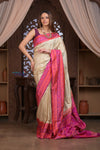 Kashi ~ Premium! Handloom Pure Silk Handloom Kadwa Banarasi Saree with Asawali Pallu in Beige Pink (Silk Mark Certified) - verymuchindian.com