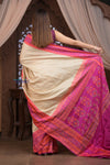 Kashi ~ Premium! Handloom Pure Silk Handloom Kadwa Banarasi Saree with Asawali Pallu in Beige Pink (Silk Mark Certified) - verymuchindian.com