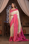 Kashi ~ Premium! Handloom Pure Silk Handloom Kadwa Banarasi Saree with Asawali Pallu in Beige Pink (Silk Mark Certified) - verymuchindian.com