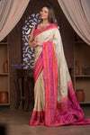 Kashi ~ Premium! Handloom Pure Silk Handloom Kadwa Banarasi Saree with Asawali Pallu in Beige Pink (Silk Mark Certified) - verymuchindian.com