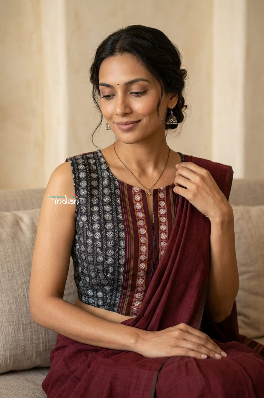 Khun Blouse in Blue and Maroon - verymuchindian.com