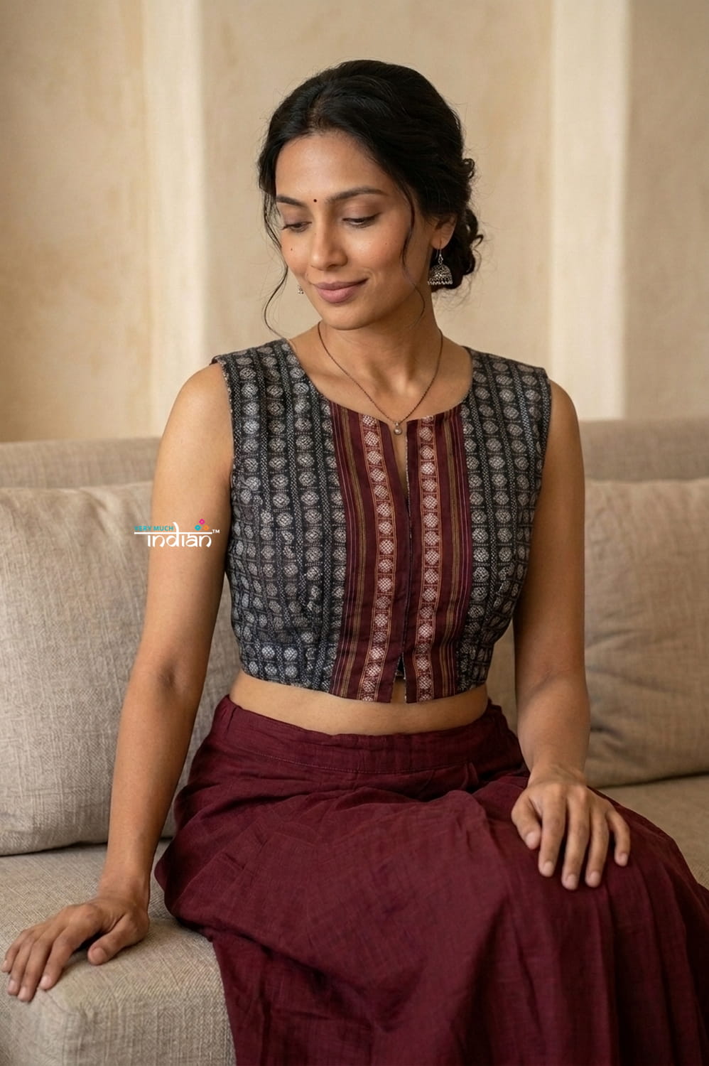 Khun Blouse in Blue and Maroon - verymuchindian.com