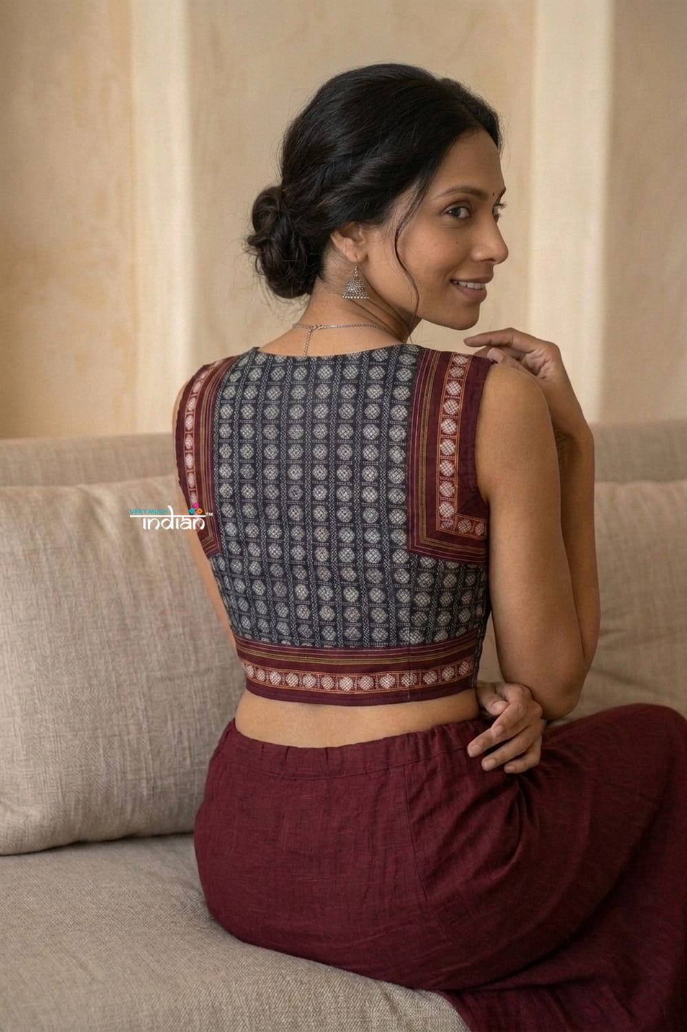Khun Blouse in Blue and Maroon - verymuchindian.com
