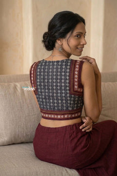 Khun Blouse in Blue and Maroon - verymuchindian.com