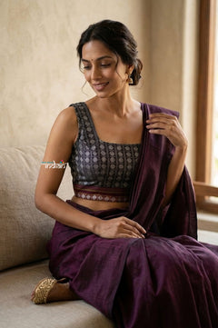 Khun Blouse With Squre Neck in Black - verymuchindian.com